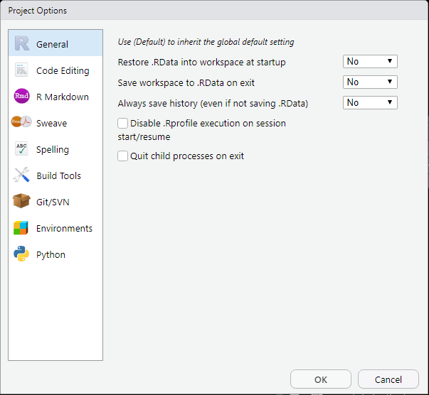 Project Options dialog